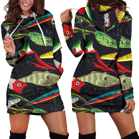 Fishing Bait Print Women Hoodie Dress