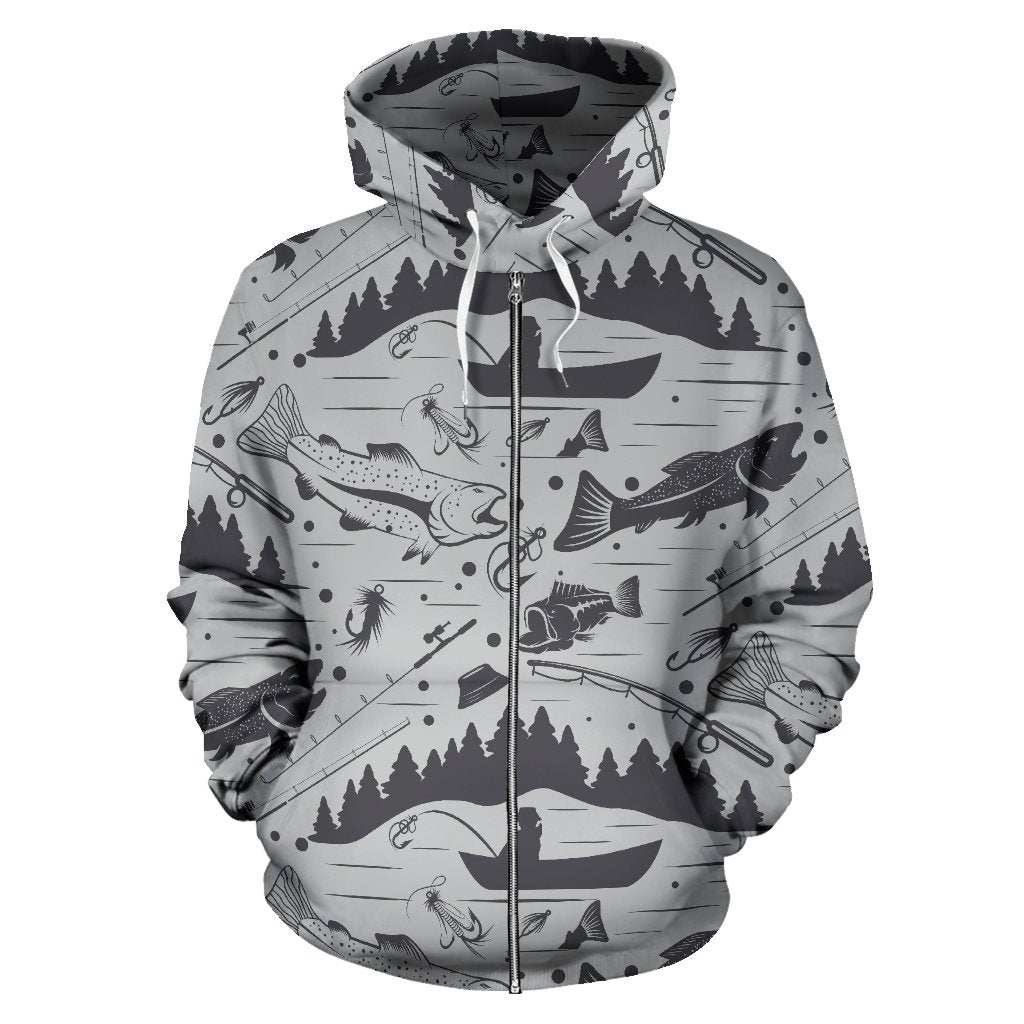 Fishing pattern All Over Zip Up Hoodie