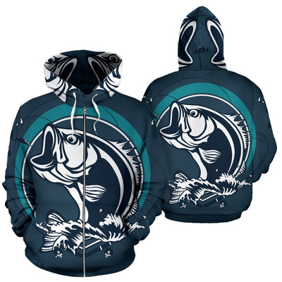 Fishing Print All Over Zip Up Hoodie