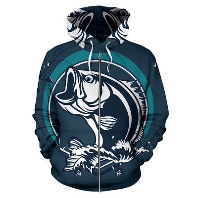 Fishing Print All Over Zip Up Hoodie