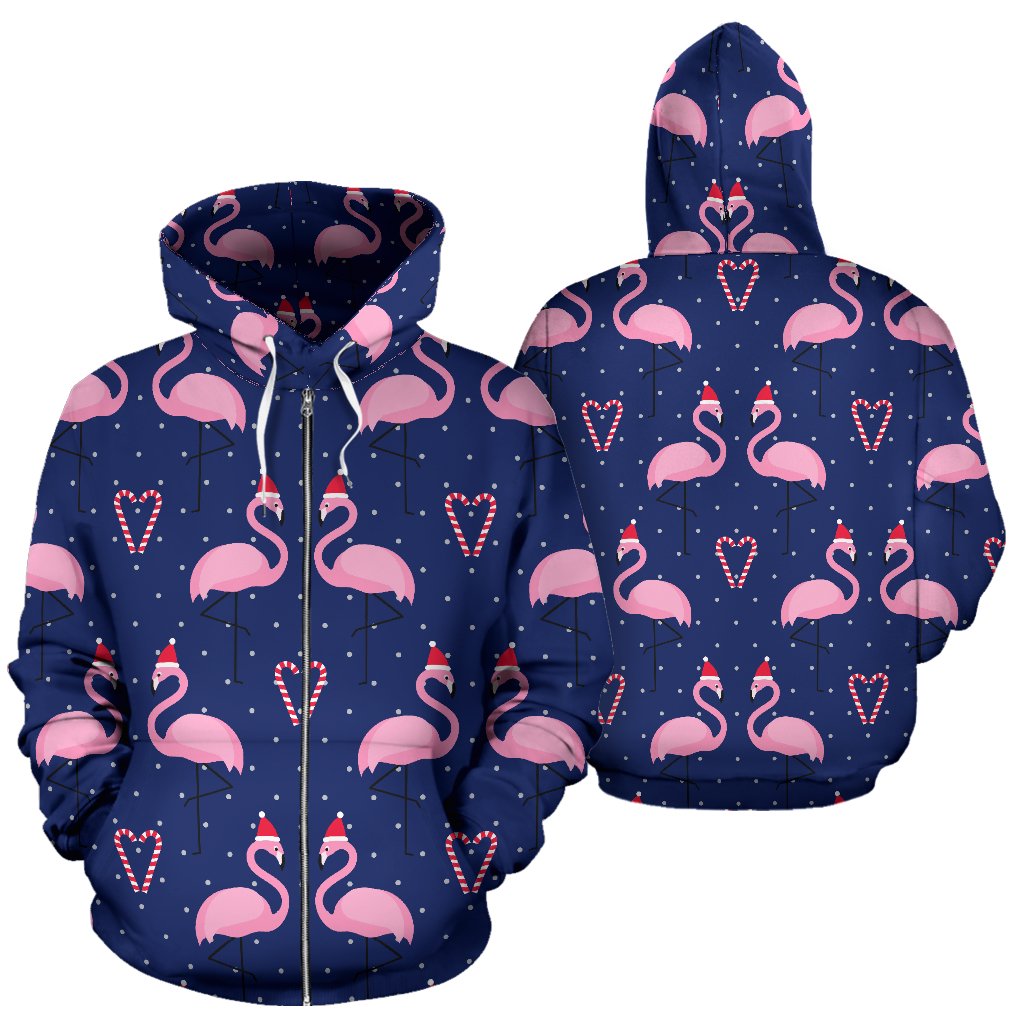 Flamingo Christmas All Over Zip Up Hoodie