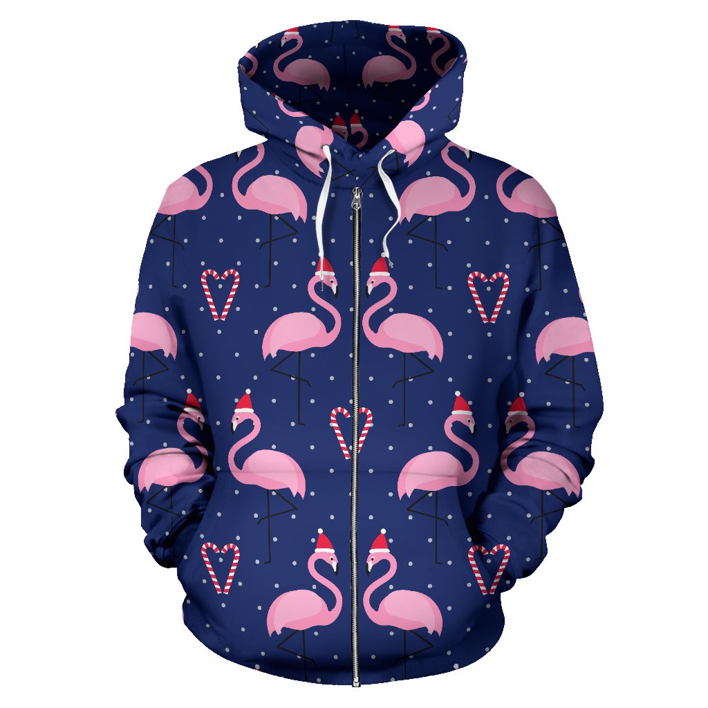 Flamingo Christmas All Over Zip Up Hoodie
