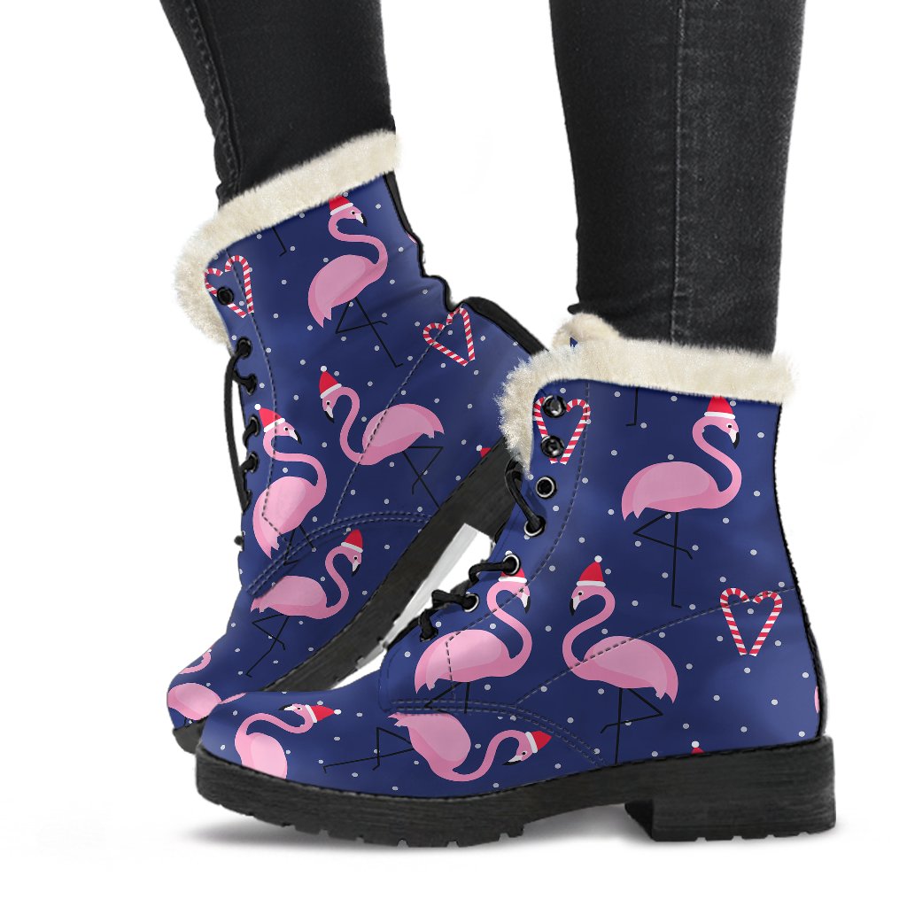Flamingo Christmas Faux Fur Leather Boots