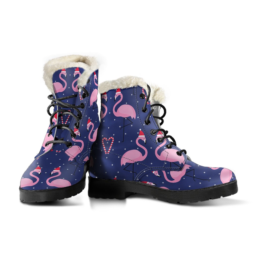 Flamingo Christmas Faux Fur Leather Boots