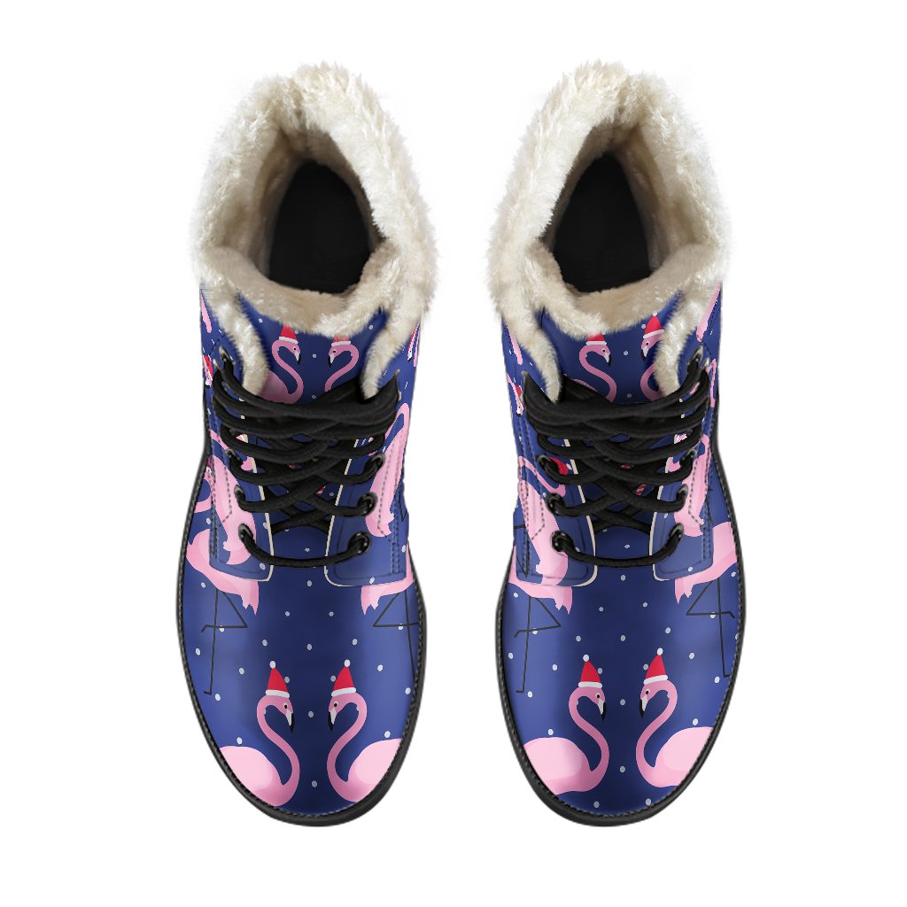 Flamingo Christmas Faux Fur Leather Boots