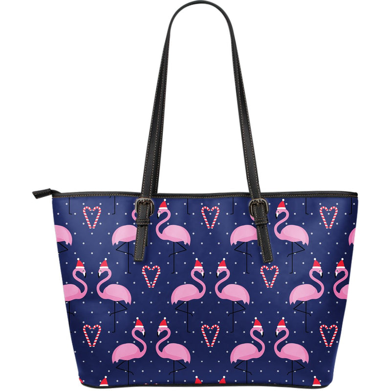 Flamingo Christmas Large Leather Tote Bag