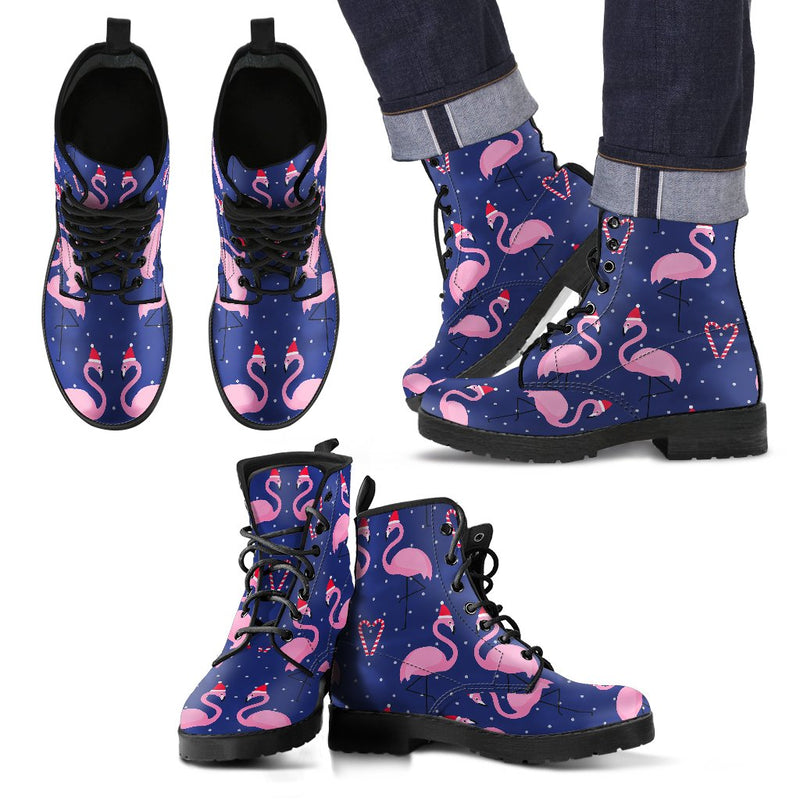 Flamingo Christmas Men Leather Boots