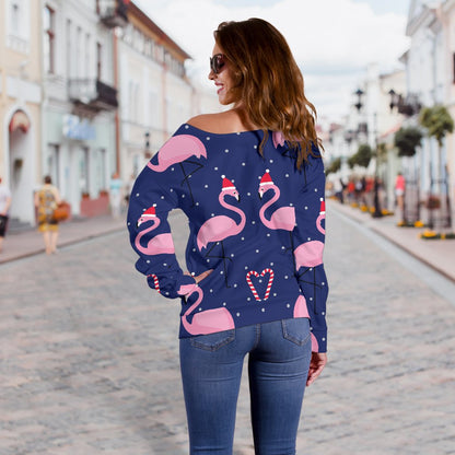 Flamingo Christmas Off Shoulder Sweatshirt