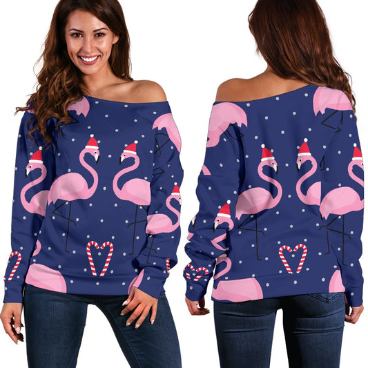 Flamingo Christmas Off Shoulder Sweatshirt