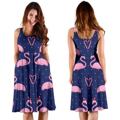 Flamingo Christmas Sleeveless Mini Dress