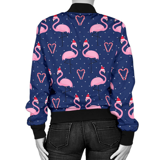 Flamingo Christmas Women Casual Bomber Jacket