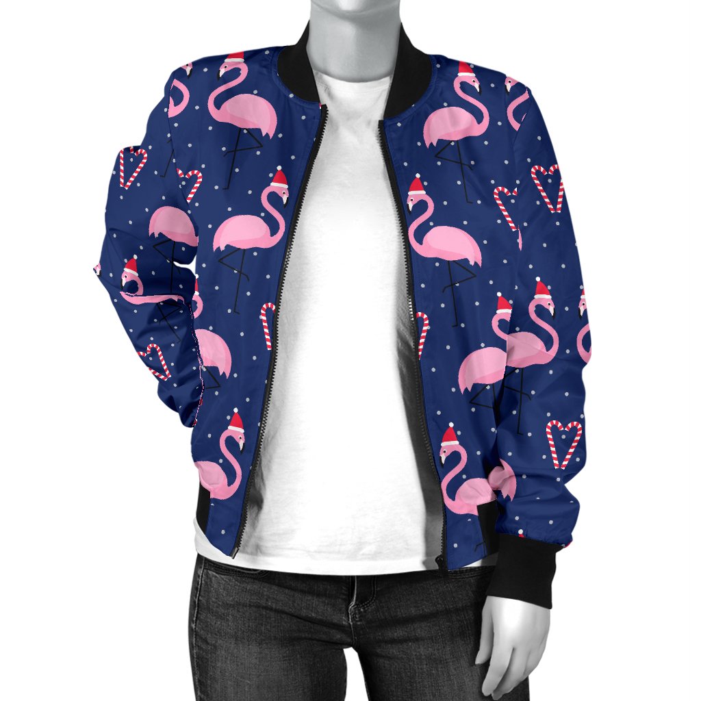 Flamingo Christmas Women Casual Bomber Jacket