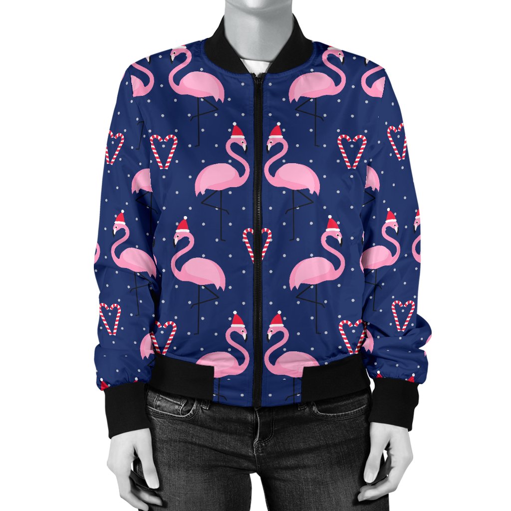 Flamingo Christmas Women Casual Bomber Jacket