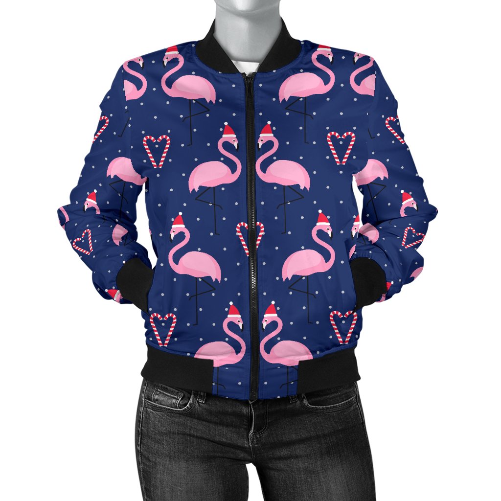Flamingo Christmas Women Casual Bomber Jacket