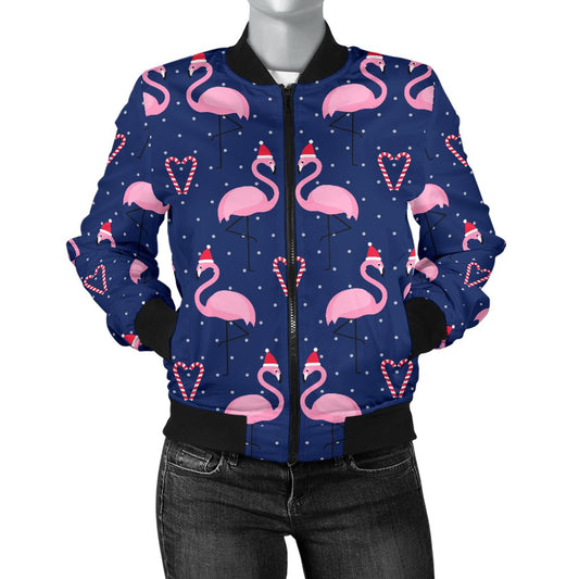 Flamingo Christmas Women Casual Bomber Jacket