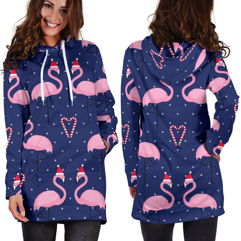 Flamingo Christmas Women Hoodie Dress
