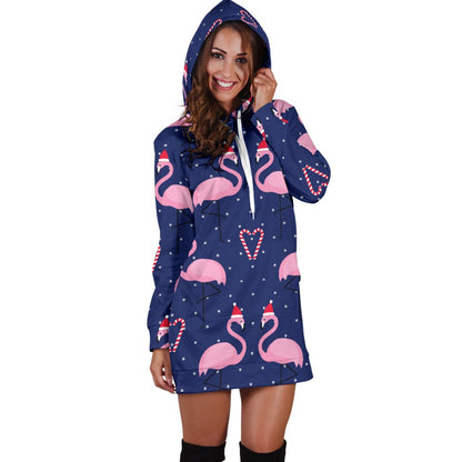 Flamingo Christmas Women Hoodie Dress