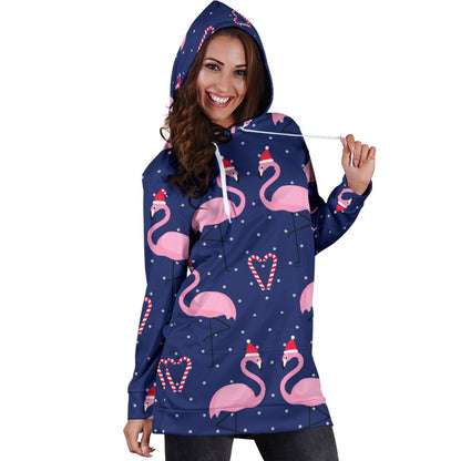Flamingo Christmas Women Hoodie Dress