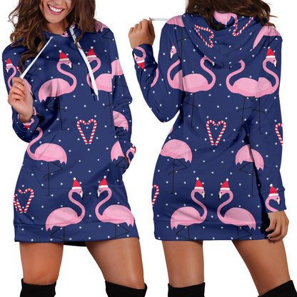 Flamingo Christmas Women Hoodie Dress