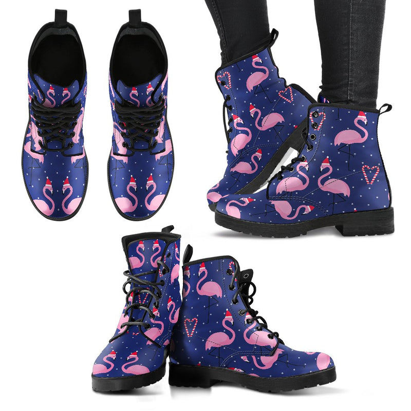 Flamingo Christmas Women Leather Boots