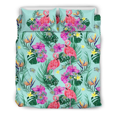Flamingo Tropical Hibiscus Pattern Duvet Cover Bedding Set