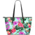 Flamingo Tropical Hibiscus Pattern Large Leather Tote Bag