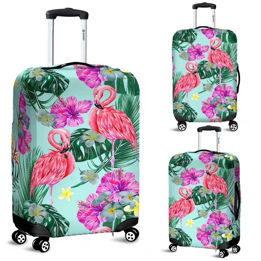 Flamingo Tropical Hibiscus Pattern Luggage Cover Protector