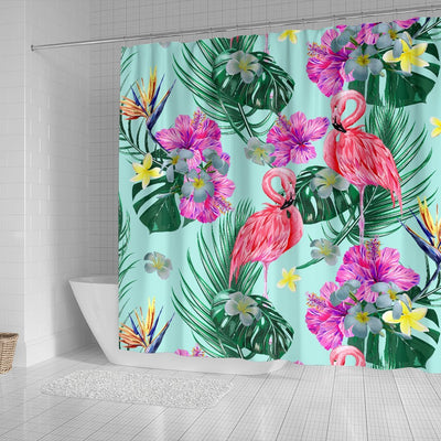 Flamingo Tropical Hibiscus Pattern Shower Curtain