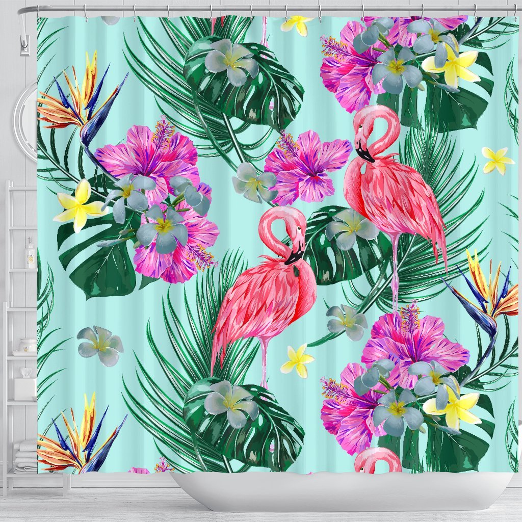 Flamingo Tropical Hibiscus Pattern Shower Curtain