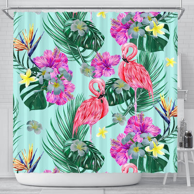 Flamingo Tropical Hibiscus Pattern Shower Curtain