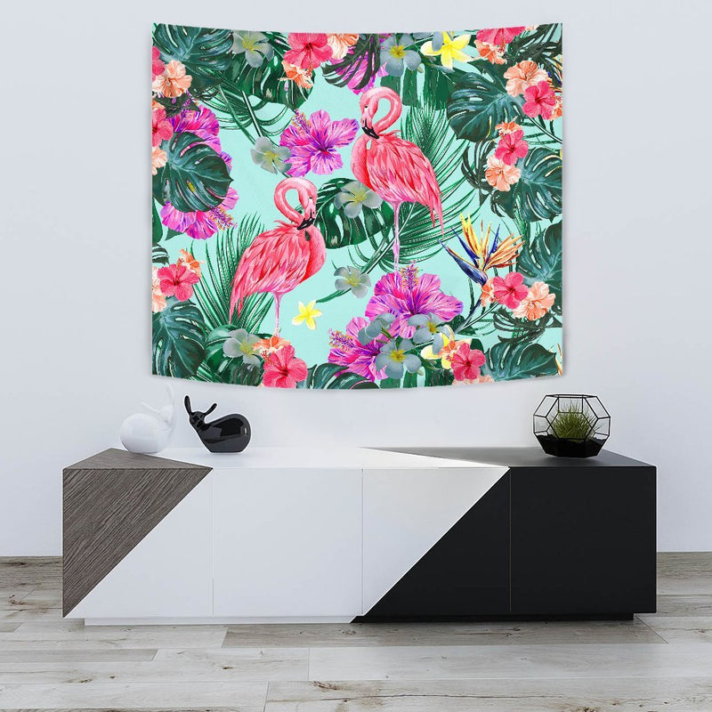 Flamingo Tropical Hibiscus Pattern Wall Tapestry