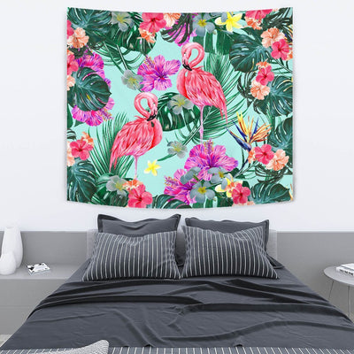 Flamingo Tropical Hibiscus Pattern Wall Tapestry