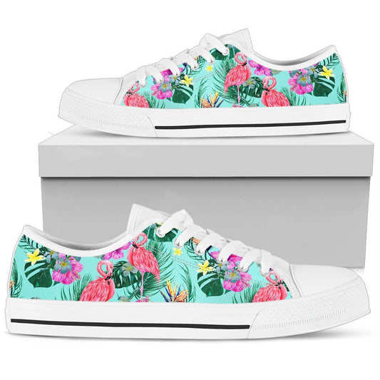 Flamingo Tropical Hibiscus Pattern Women Low Top Canvas Shoes