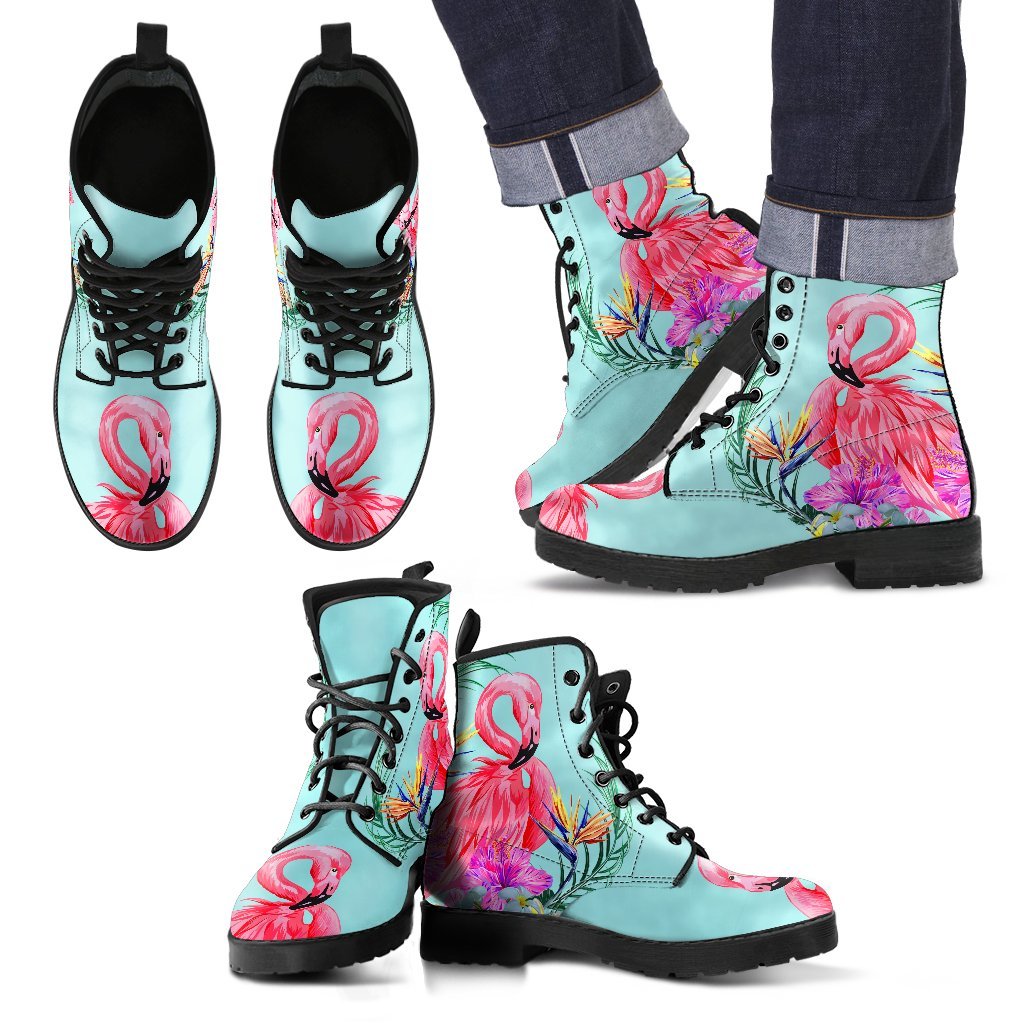 Flamingo Tropical Hibiscus Pattern Women & Men Leather Boots