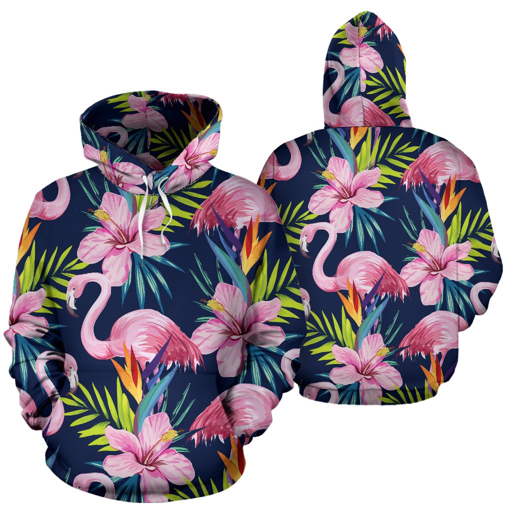 Flamingo Hibiscus Print All Over Print Hoodie