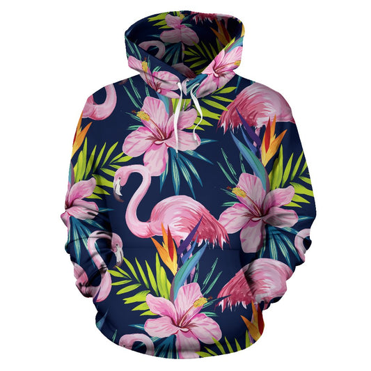 Flamingo Hibiscus Print All Over Print Hoodie