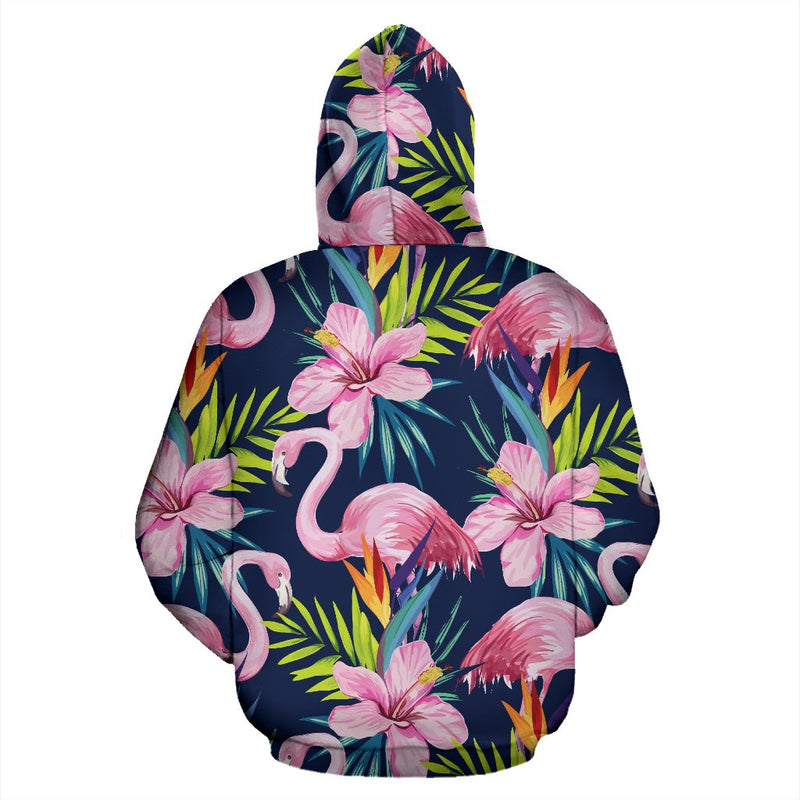 Flamingo Hibiscus Print All Over Zip Up Hoodie
