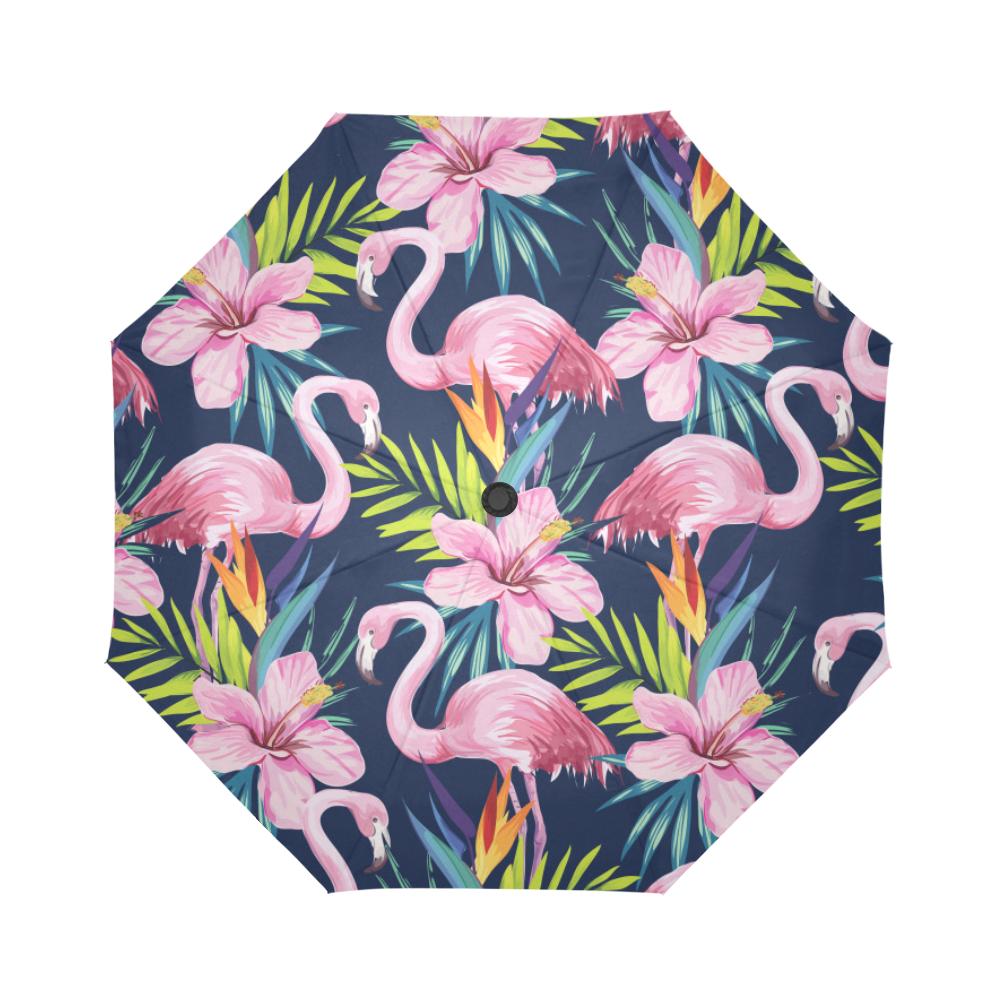 Flamingo Hibiscus Print Automatic Foldable Umbrella