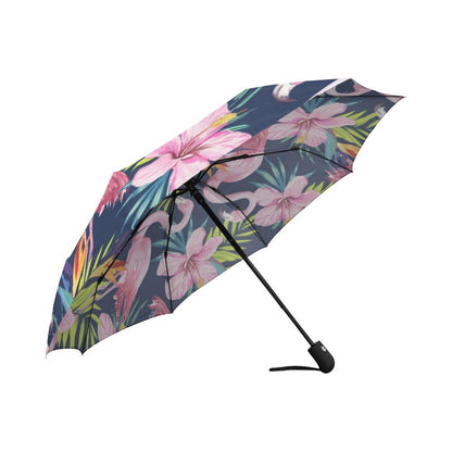 Flamingo Hibiscus Print Automatic Foldable Umbrella
