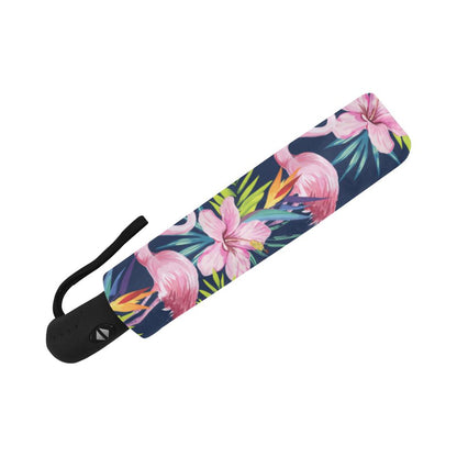 Flamingo Hibiscus Print Automatic Foldable Umbrella