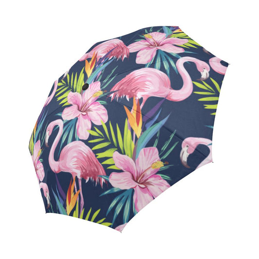 Flamingo Hibiscus Print Automatic Foldable Umbrella