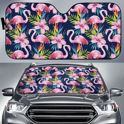 Flamingo Hibiscus Print Car Sun Shade-JorJune