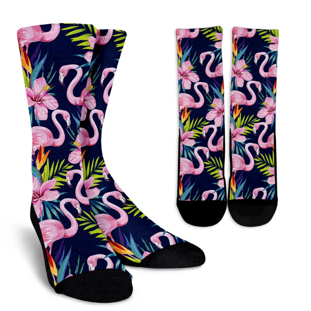 Flamingo Hibiscus Print Crew Socks