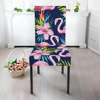 Flamingo Hibiscus Print Dining Chair Slipcover-JORJUNE.COM