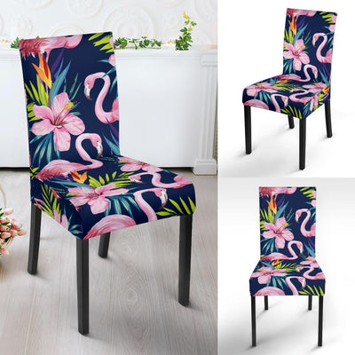 Flamingo Hibiscus Print Dining Chair Slipcover-JORJUNE.COM