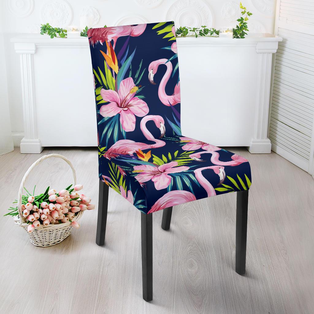 Flamingo Hibiscus Print Dining Chair Slipcover-JORJUNE.COM