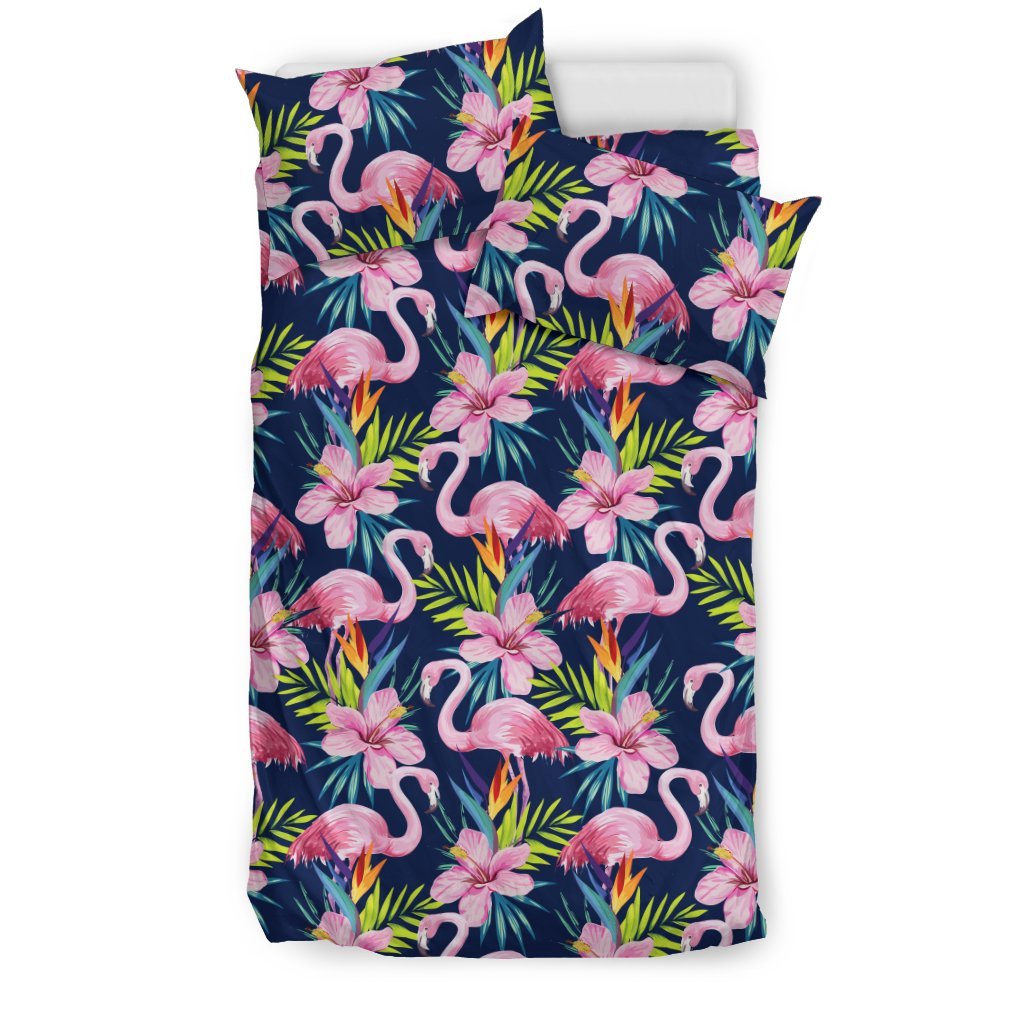 Flamingo Hibiscus Print Duvet Cover Bedding Set