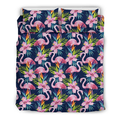 Flamingo Hibiscus Print Duvet Cover Bedding Set