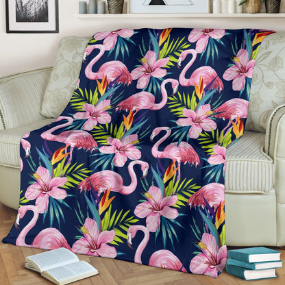 Flamingo Hibiscus Print Fleece Blanket
