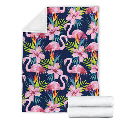 Flamingo Hibiscus Print Fleece Blanket